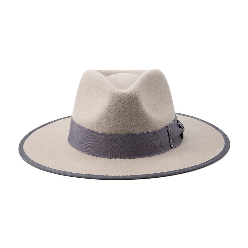 Rock Solid Color Suede Wool Plain Bow Flat Brim Wool Fedora Hats