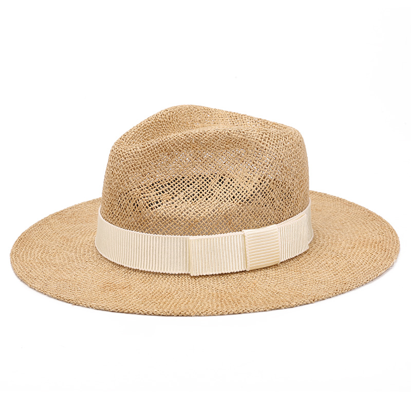 Wholesale High Quality Summer Raffia Beach Wide Brim Sea Grass Fedora Sun Hats Cutout Straw Hat