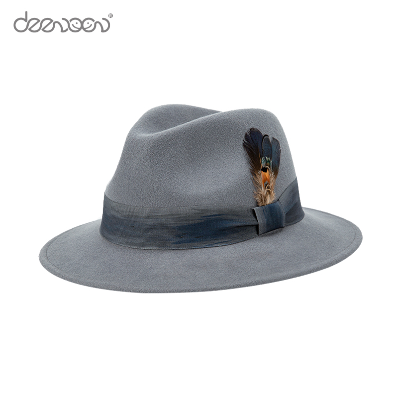 LingLong New fashion 100 wool unisex wide brim felt hat with feather ribbon fedora panama fedora hats women wholesale