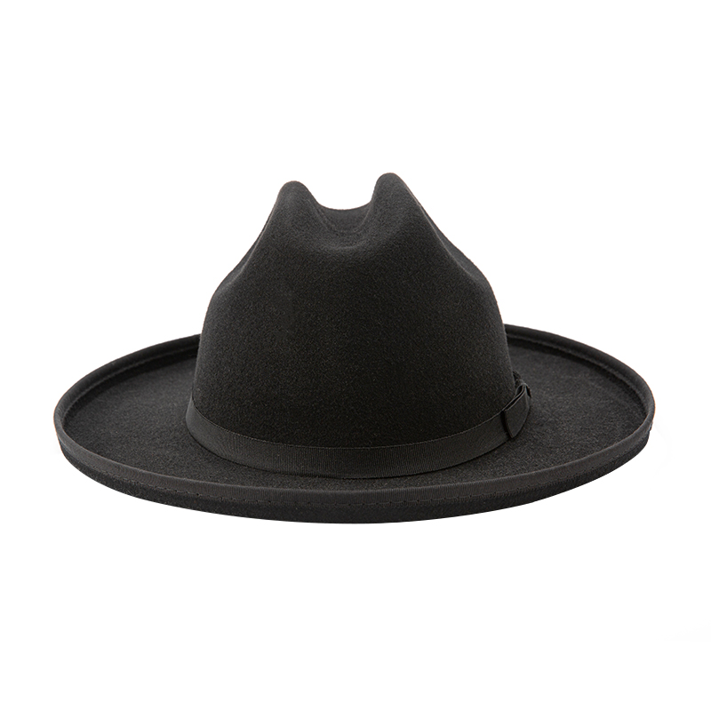 Custom 100% Wool Felt Wide Brim Black Pencil Brim Fedora