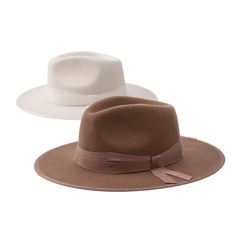 Wholesale Fashion Faux Wool Big Wide Stiff Brim Gradient Panama Fedora Hat For Women Men Lady Winter Fall