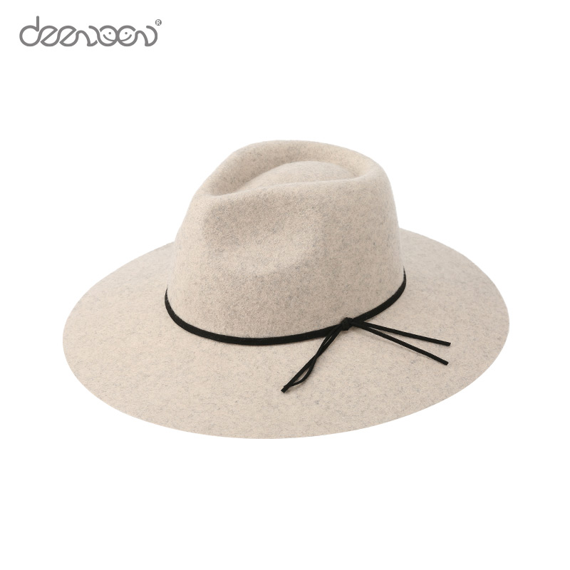 Designer Men Large Wide Brim 100% Wool Denim Panama Felt With Ribbon Band Fedora Hats 