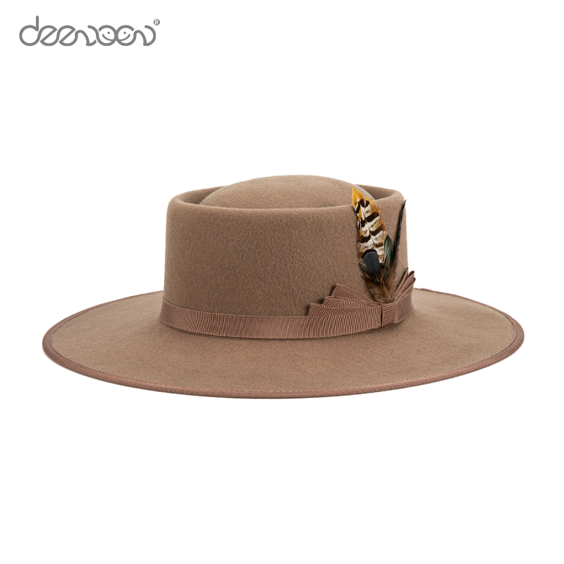 High Quality Custom Australian Wool Fedora Hats Boater Wide Stiff Brim Pork Pie Hats For Women Men Wholesale Felt Hat
