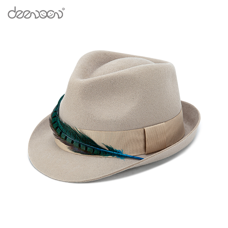 2022 Design Your Own Trendy Style 100% Wool Handmade Trilby Hats With Feather Boys Fedora Hat For Men Party