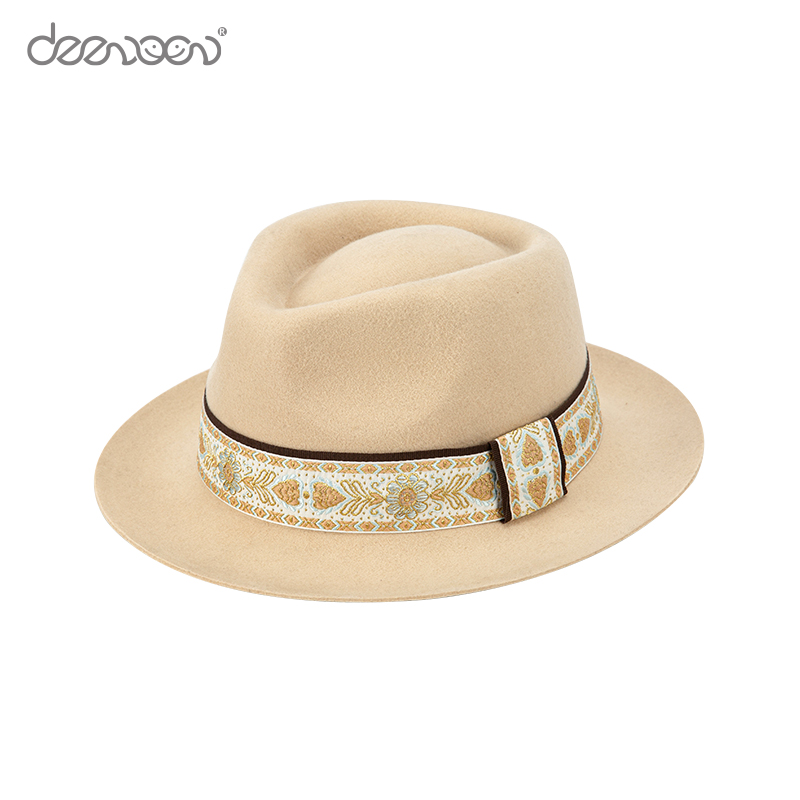 Women Cream Short Brim Dome Round Australian Wool Suede Fedora Felt Hat