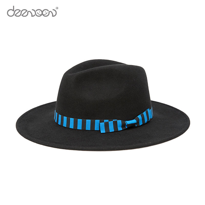Wide Brim 100% Wool Fedora Band Hat With Ribbon For Unisex Womens Felt Hats