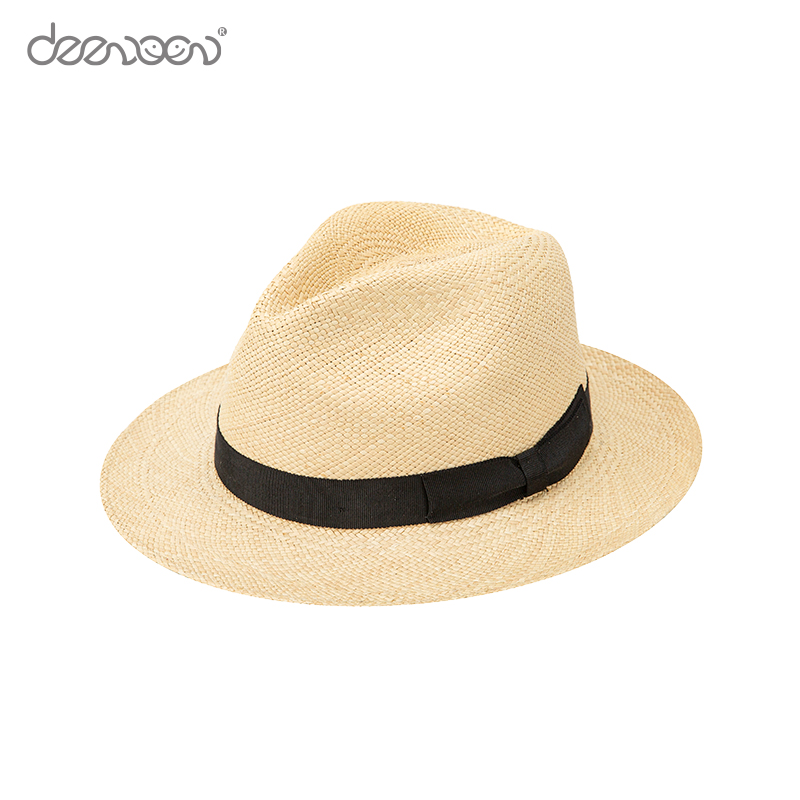 Short Brim Ribbon Band Silicone Bead Straw Panama Hat