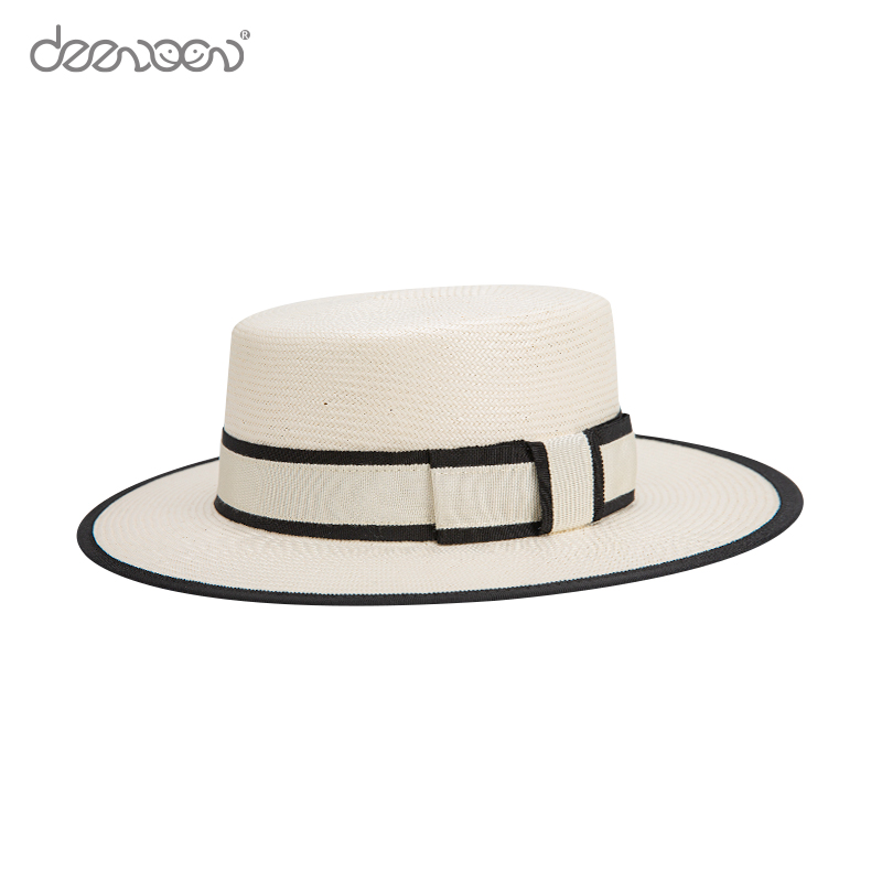 Bulk White Black Unisex Straw Hats Band