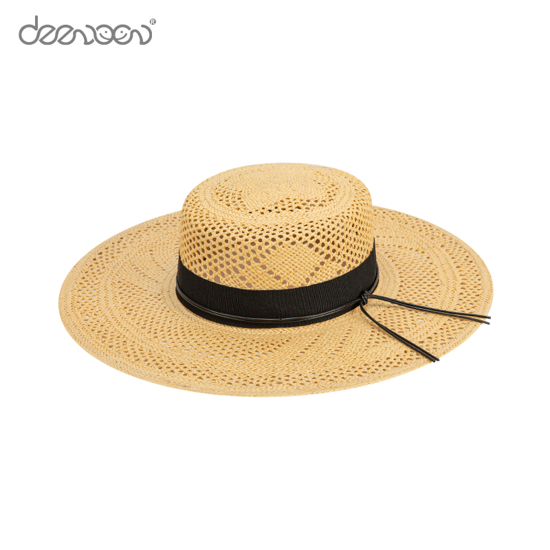 Quality Custom Logo Ladies Women Round Straw Fedora Hat