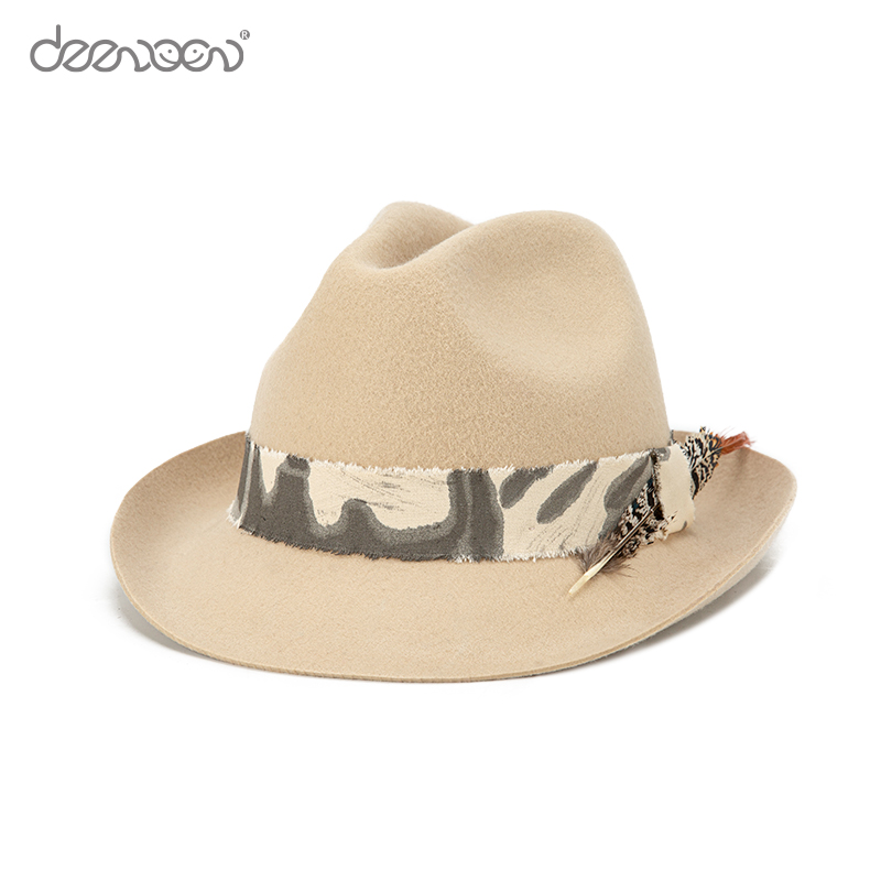 Cream Short Brim Dome Round Australian Wool Suede Fedora Felt Hat