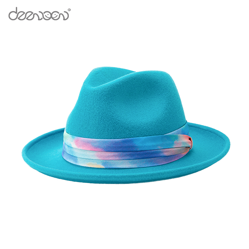  Women Men Party Outdoor Daily Stiff Wide Brim Ribbon Bands 100% Australia Wool Fedora Hats 