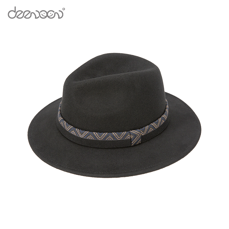 Custom Classic Men Woman Unisex Black Buckle Ribbons Belt Decor 100% Wool Felt Fedora Hats